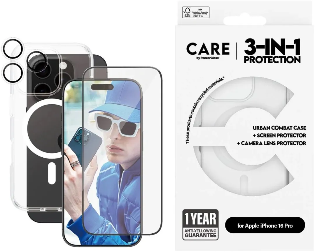 PanzerGlass Beschermingspakket iPhone 16 Pro 3-in-1 - Transparant