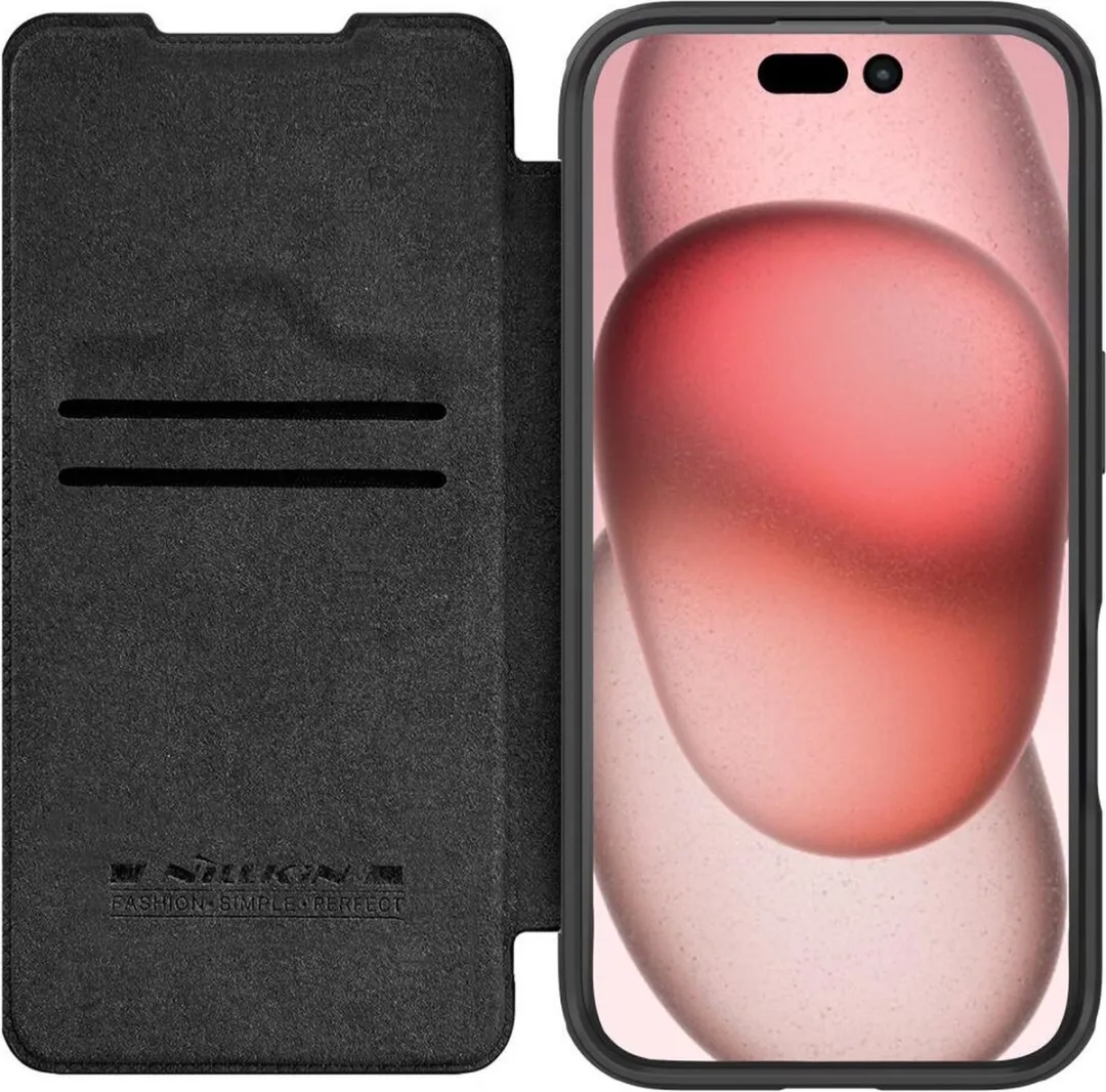 Nillkin Qin Prop Leather Case iPhone 16 Pro Max - 2 Pasjes - Zwart