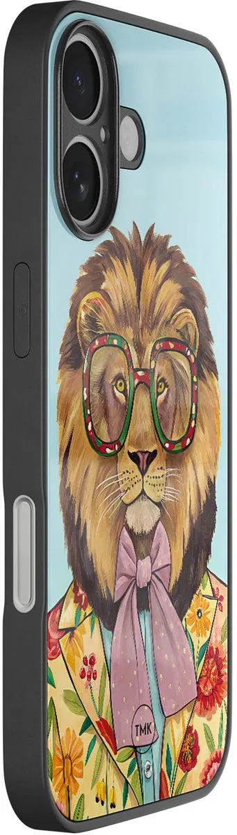 Casevibes iPhone 16 Retro Leeuw Hoesje - Blauw - TPU Glossy