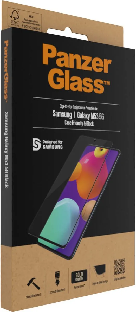 PanzerGlass E2E Normaal Gehard Glas Samsung Galaxy M53 - Zwart Frame - afbeelding 5 van 6