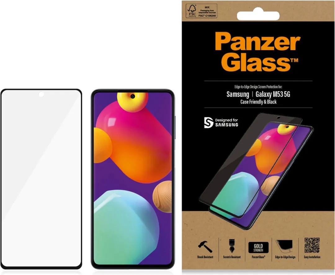 PanzerGlass E2E Normaal Gehard Glas Samsung Galaxy M53 - Zwart Frame - afbeelding 4 van 6