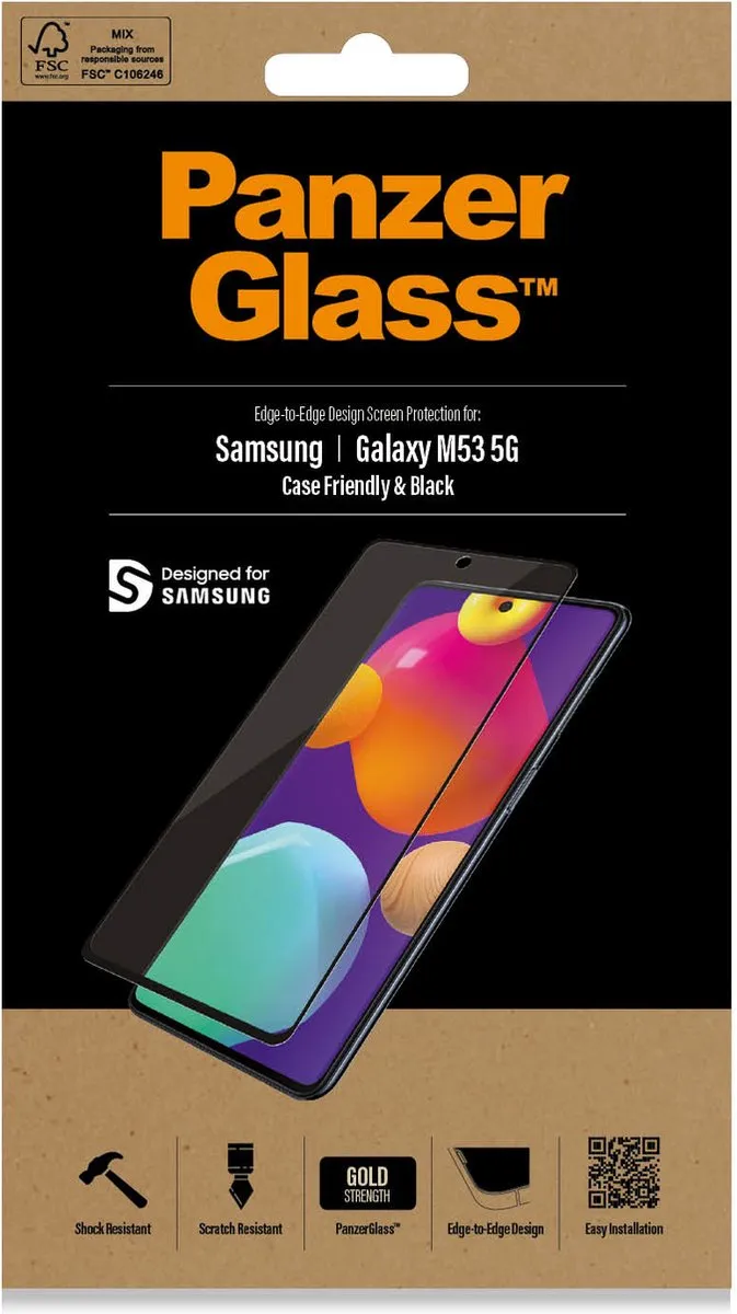 PanzerGlass E2E Normaal Gehard Glas Samsung Galaxy M53 - Zwart Frame - afbeelding 3 van 6