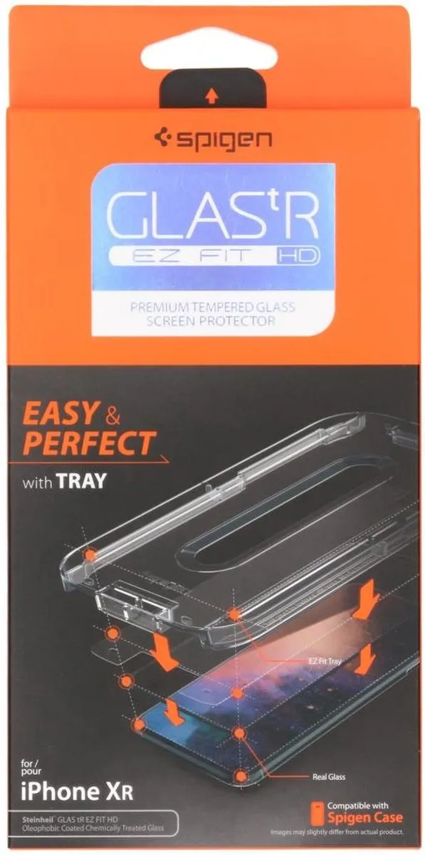 Spigen Glass+ Frame iPhone XR Schermbeschermer 064GL24818 - Transparant