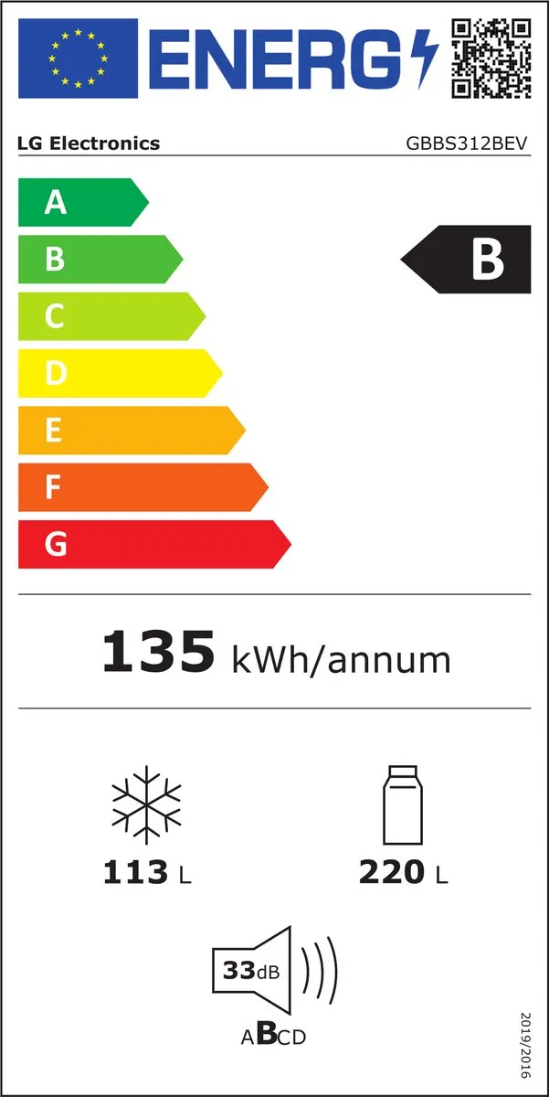 LG GBBS312BEV Inbouw Koel-Vriescombinatie 333L - Zwart