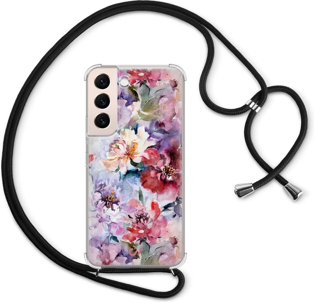 Casevibes S22 Telefoonhoesje Bloemen Acryl Roze - Met koord