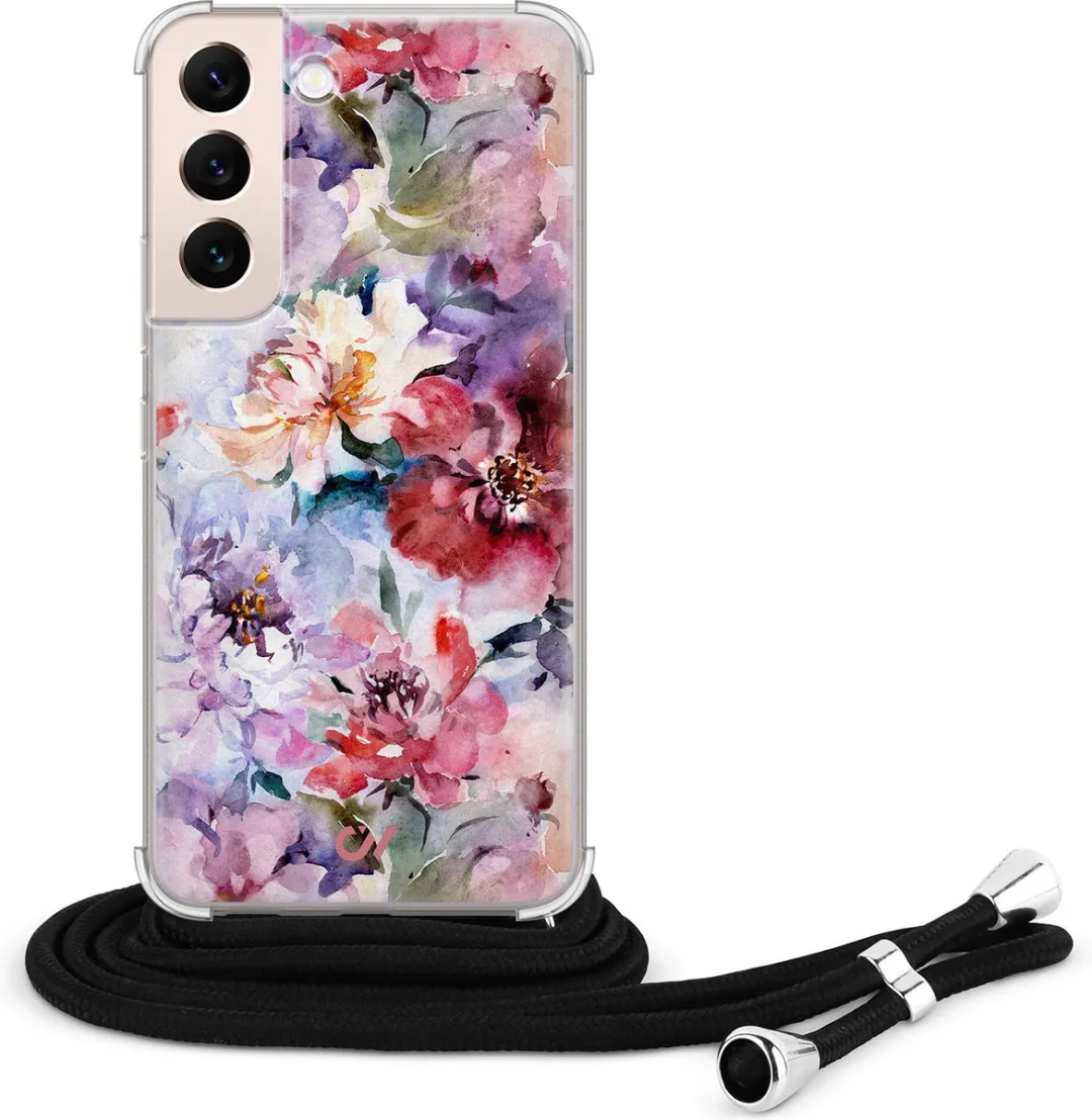 Casevibes S22 Telefoonhoesje Bloemen Acryl Roze - Met koord
