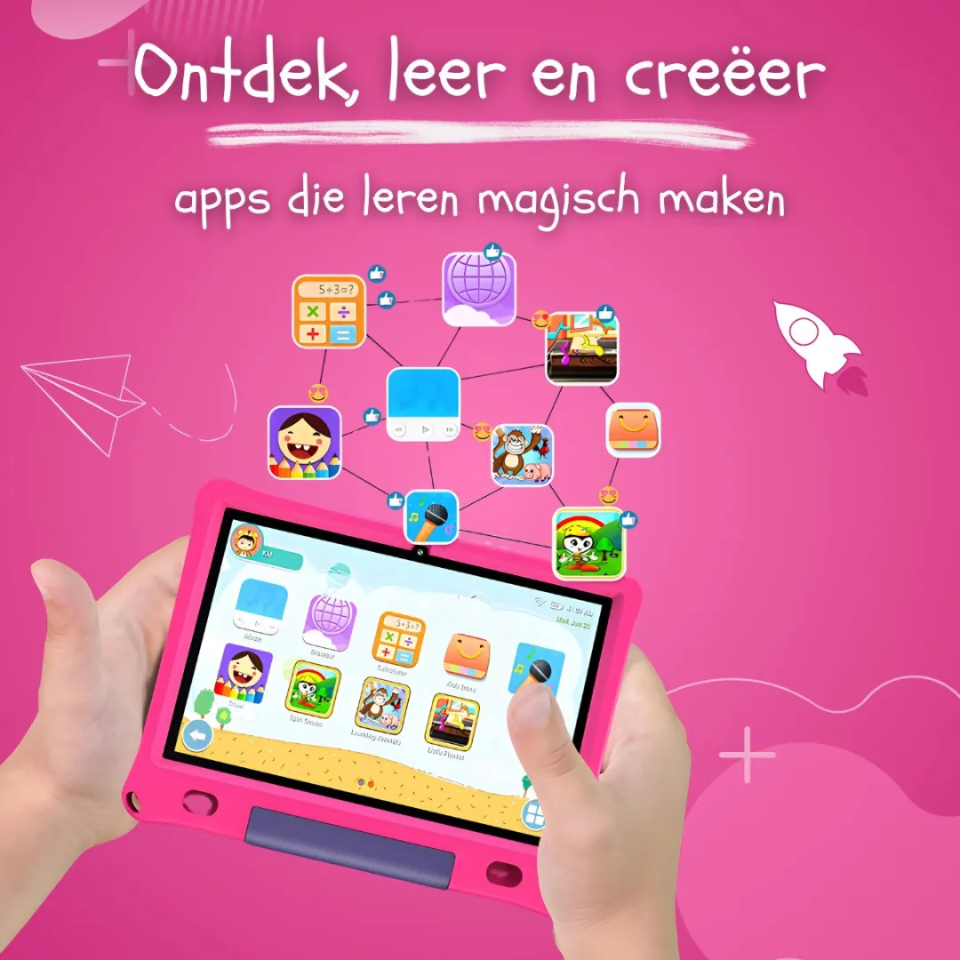 CosmoToys® Kids Tablet - Kindertablet - Tablet Kinderen - Vanaf 3 Jaar - Speelgoed voor in de Auto & Onderweg - 10 Inch - Android 12 - Ouderlijk Toezicht - 6000 mAh - Roze