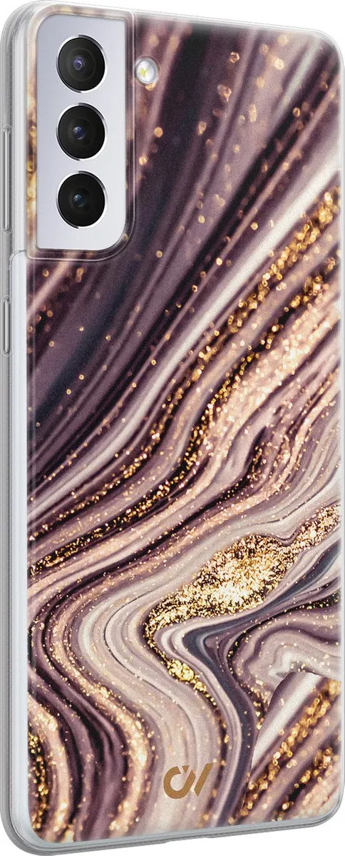 Casevibes Samsung Galaxy S21+ Hoesje - Golden Pink Marble