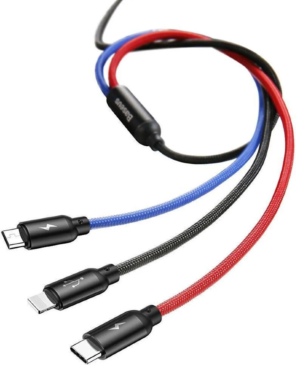 Baseus Universele Kabel Lightning/USB-C - 3-in-1 - Zwart
