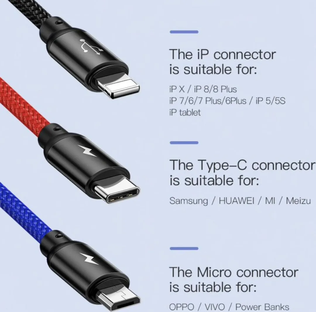 Baseus Universele Kabel Lightning/USB-C - 3-in-1 - Zwart