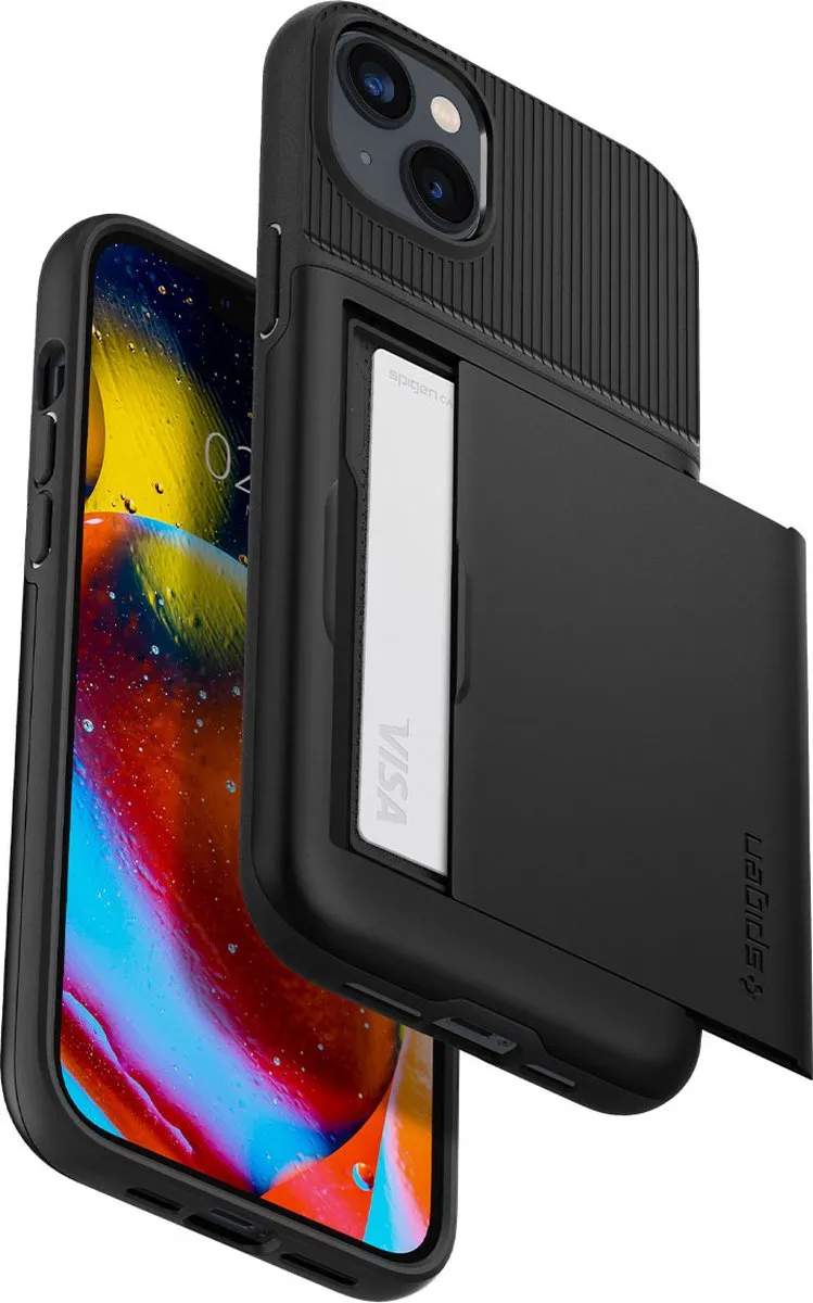 Spigen Slim Armor Cardslot ACS05058 - iPhone 14 Hoesje - 2 Pasjes - Zwart