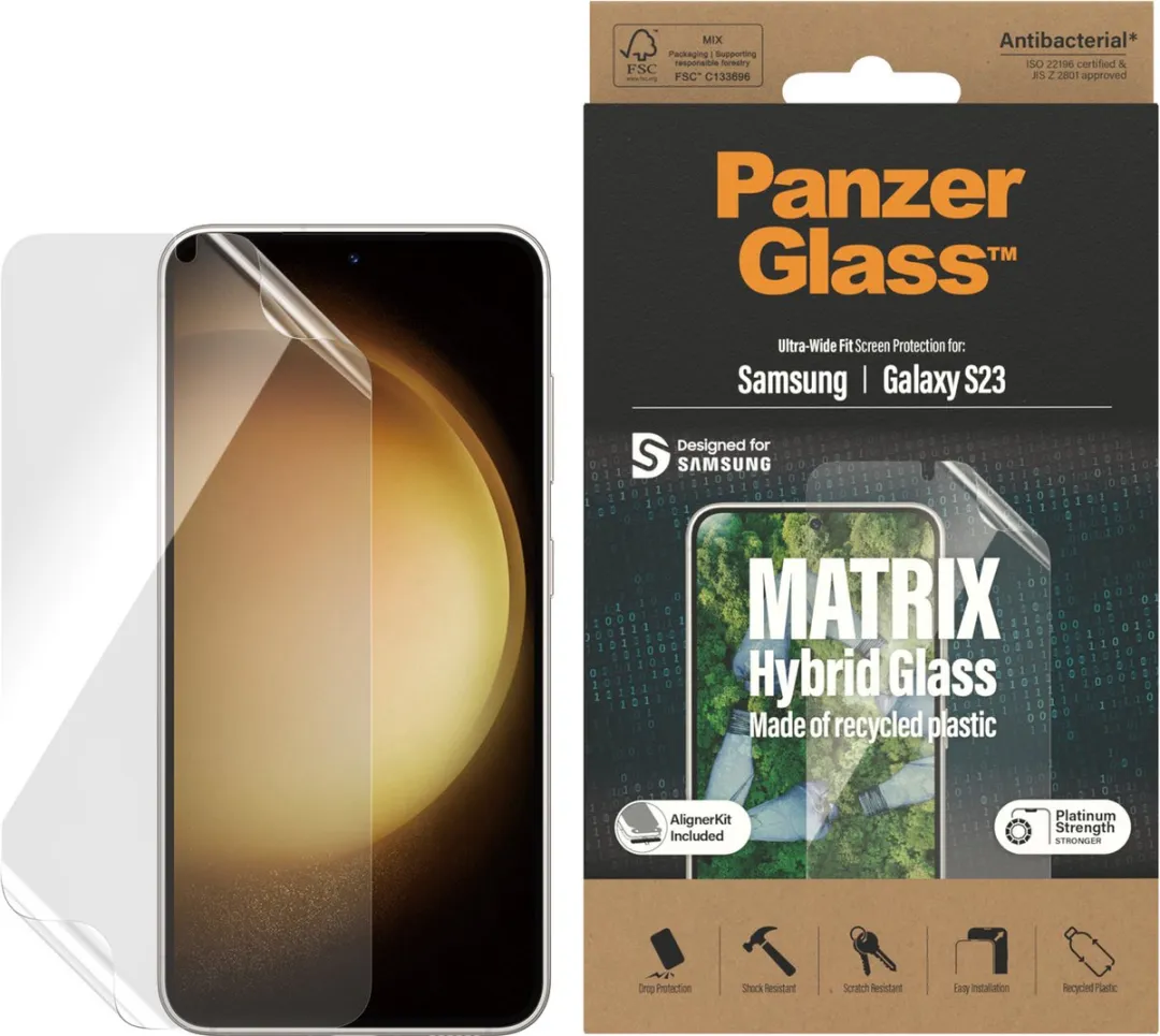PanzerGlass Matrix Hybrid Displayfolie S23 - Antibacterieel - Gerecycled Plastic
