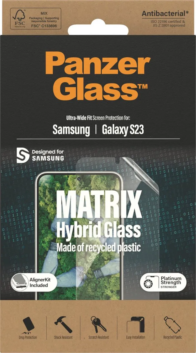 PanzerGlass Matrix Hybrid Displayfolie S23 - Antibacterieel - Gerecycled Plastic