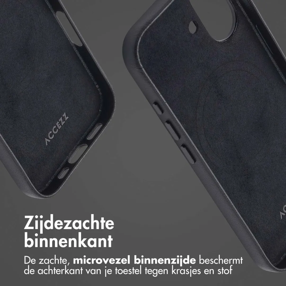 Accezz Hoesje iPhone 16 Black - MagSafe Leather Backcover - 2 Pasjes
