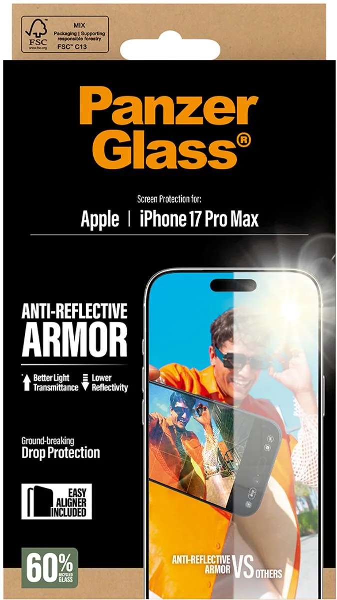 PanzerGlass Anti-Reflective Armor iPhone 17 Pro Max Schermbeschermer - Doorzichtig