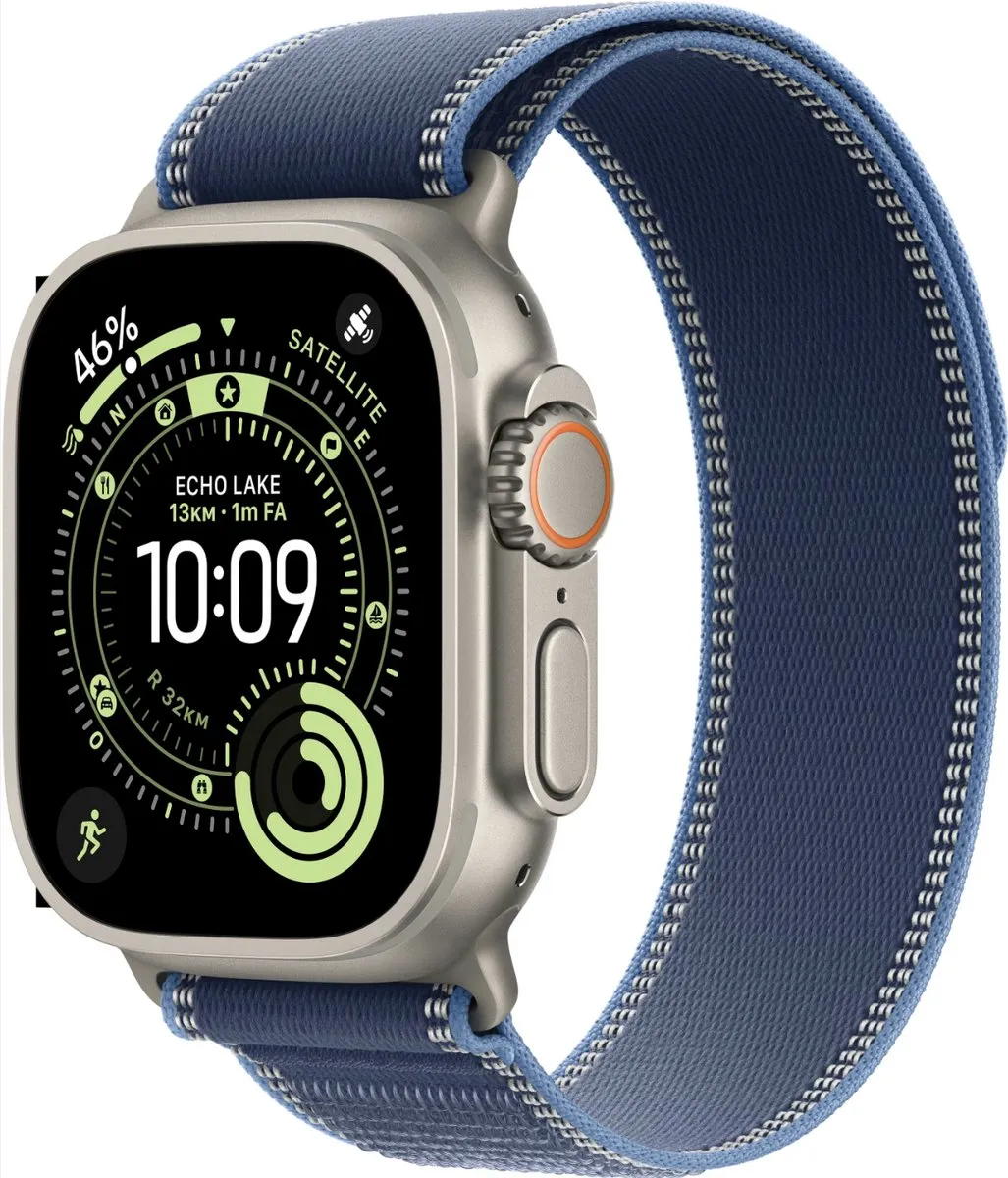 Apple Watch Ultra 3 49mm Natural Titanium Blauw Trail Loop