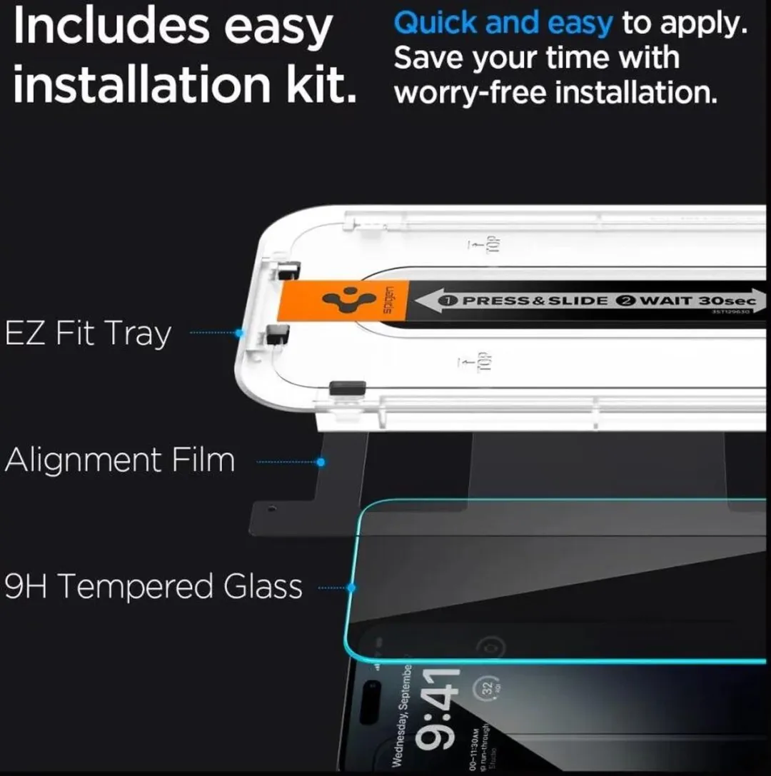 Spigen EZ Fit Privacy Screen iPhone 15 - Installatieset
