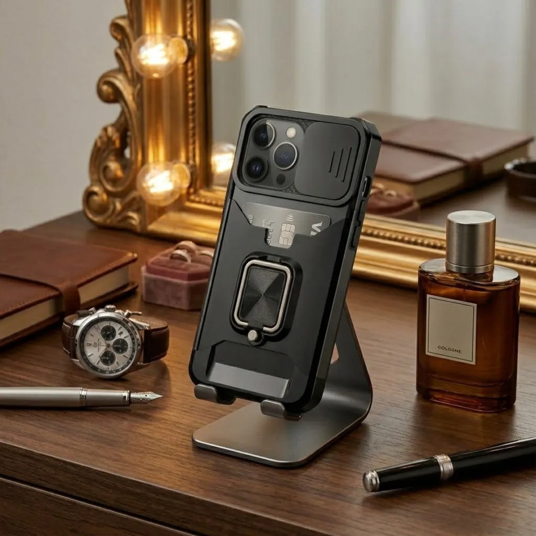 NUVEX iPhone 14 Pro Hoesje - Zwart - Schokbestendig met metalen standaard