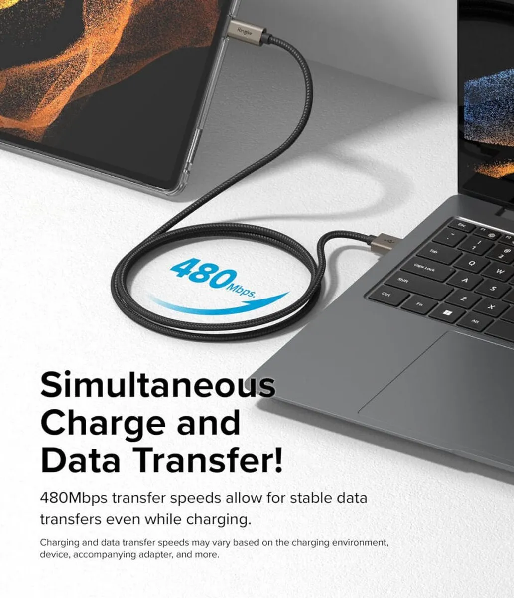 Ringke Fast Charging Basic USB-C Kabel 60W - 1M - Zwart