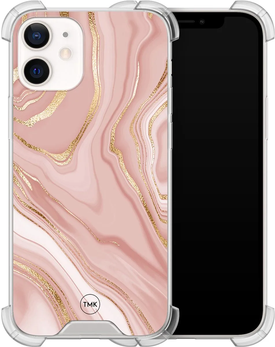 Casevibes iPhone 12 Mini Shockproof Hoesje - Roze Marble - A/i12m/S/005