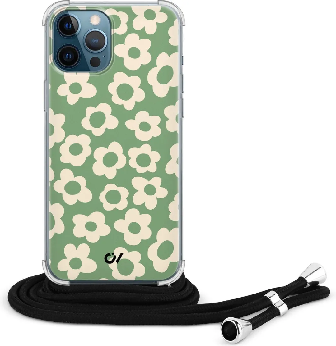Casevibes Telefoonhoesje iPhone 12 Groen - Retro Cute Flowers