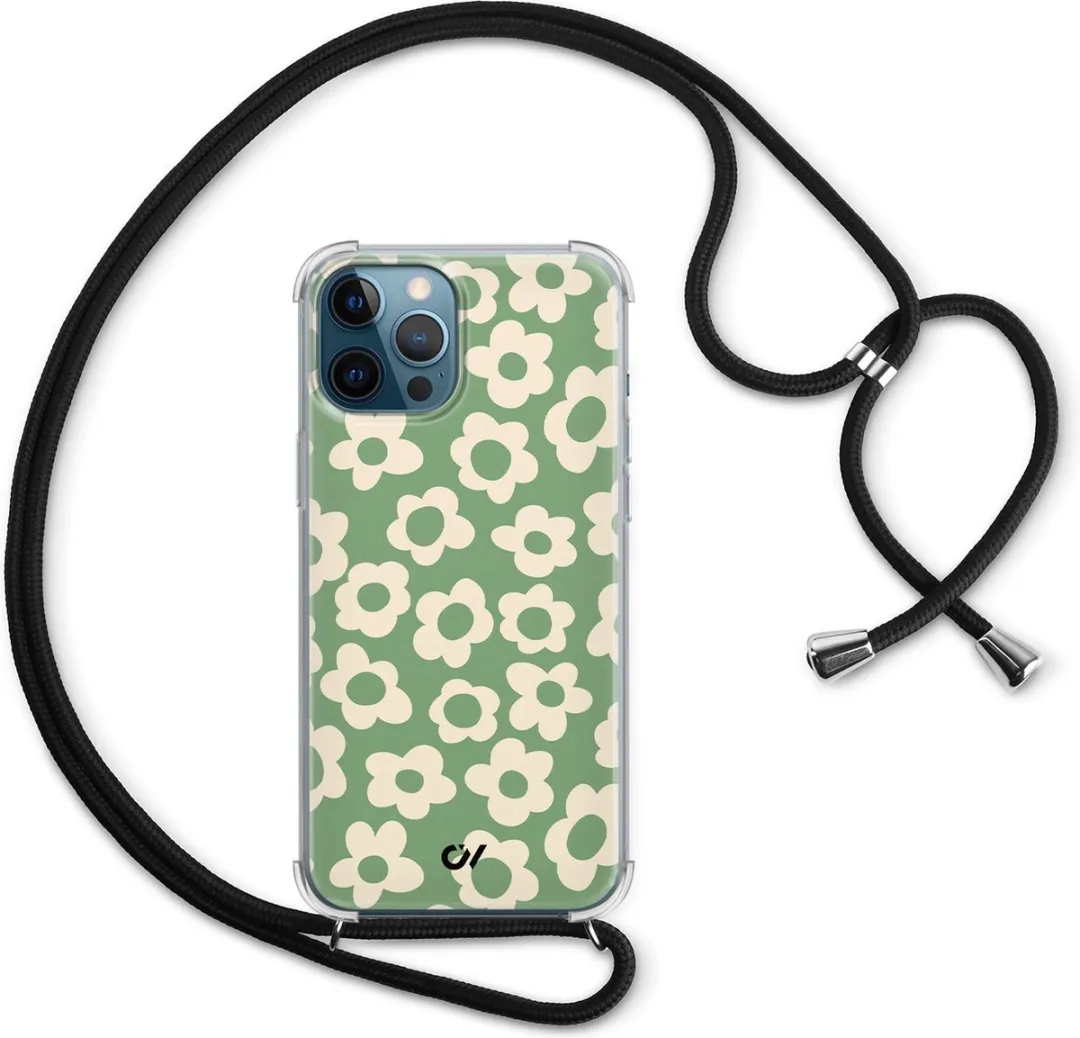 Casevibes Telefoonhoesje iPhone 12 Groen - Retro Cute Flowers