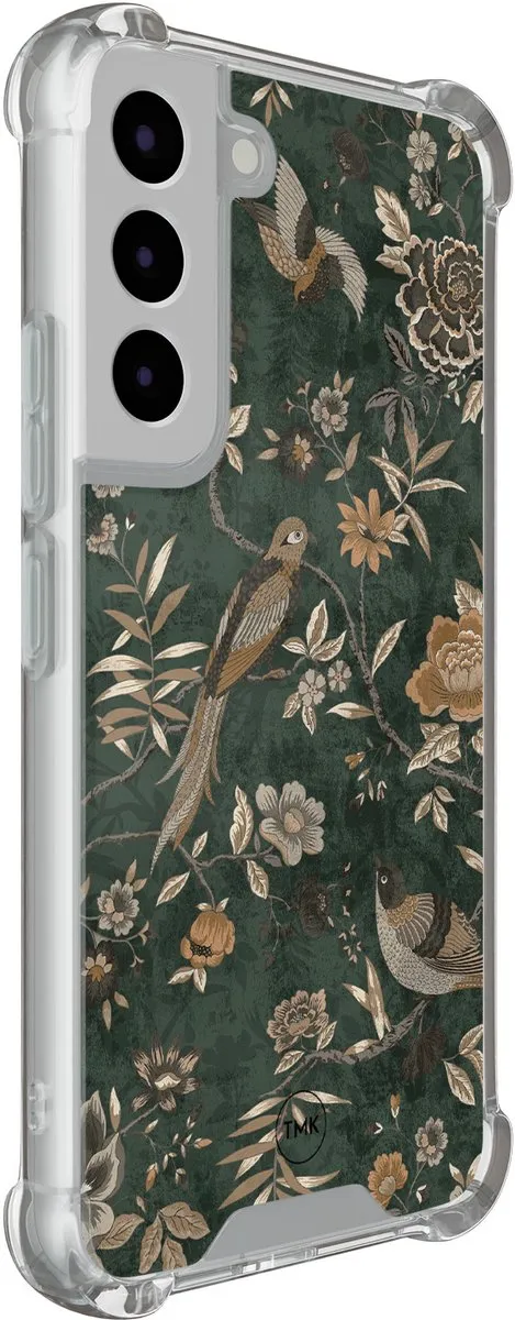Casevibes Shockproof Hoesje Samsung Galaxy S22 - Khaki Golden Flowers