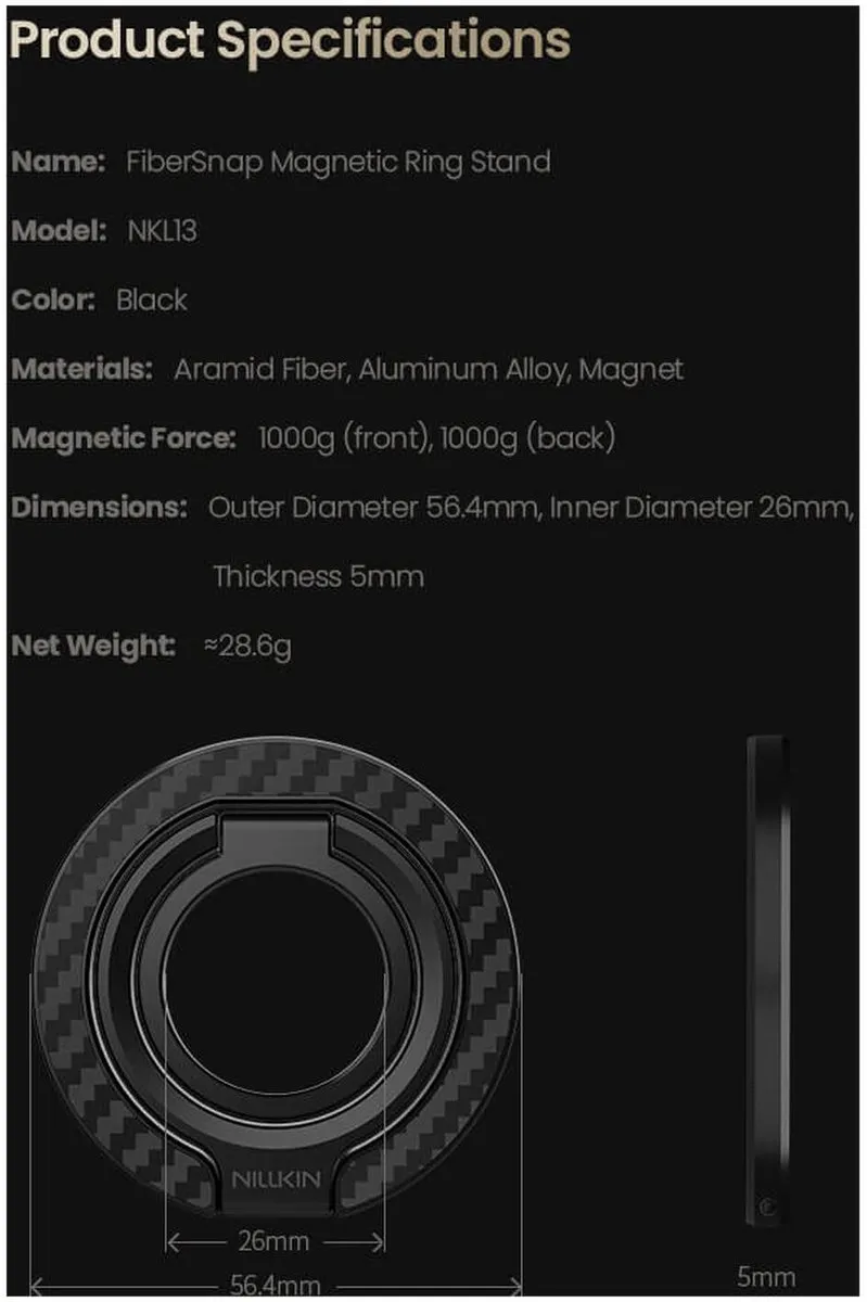 Nillkin FiberSnap Magnetic Ring Stand - Zwart