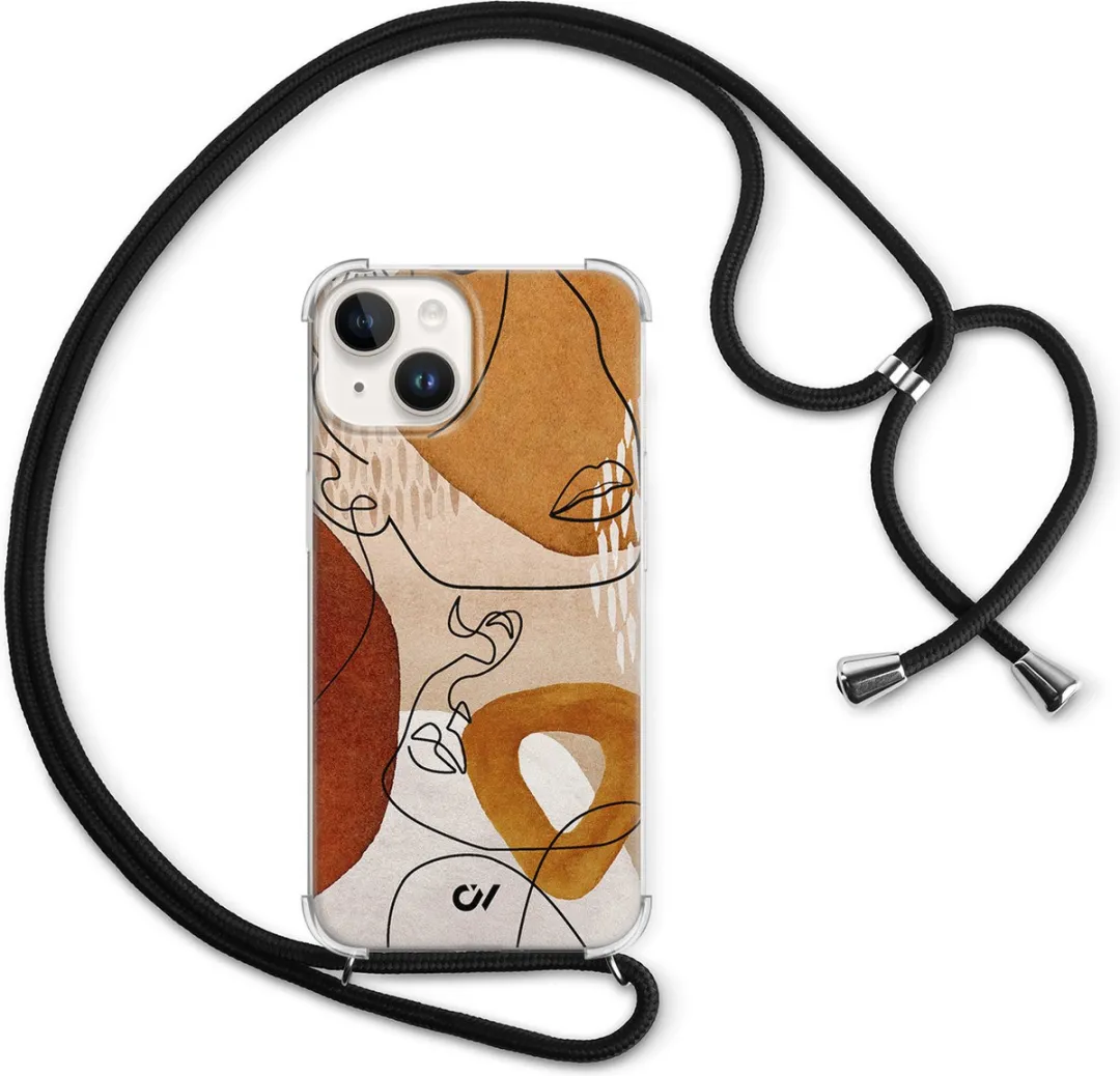 Casevibes Telefoonhoesje iPhone 14 Abstract Shape Faces - Bruin