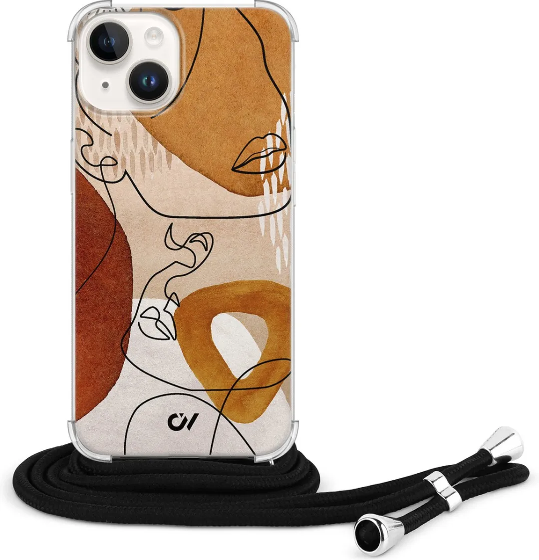 Casevibes Telefoonhoesje iPhone 14 Abstract Shape Faces - Bruin
