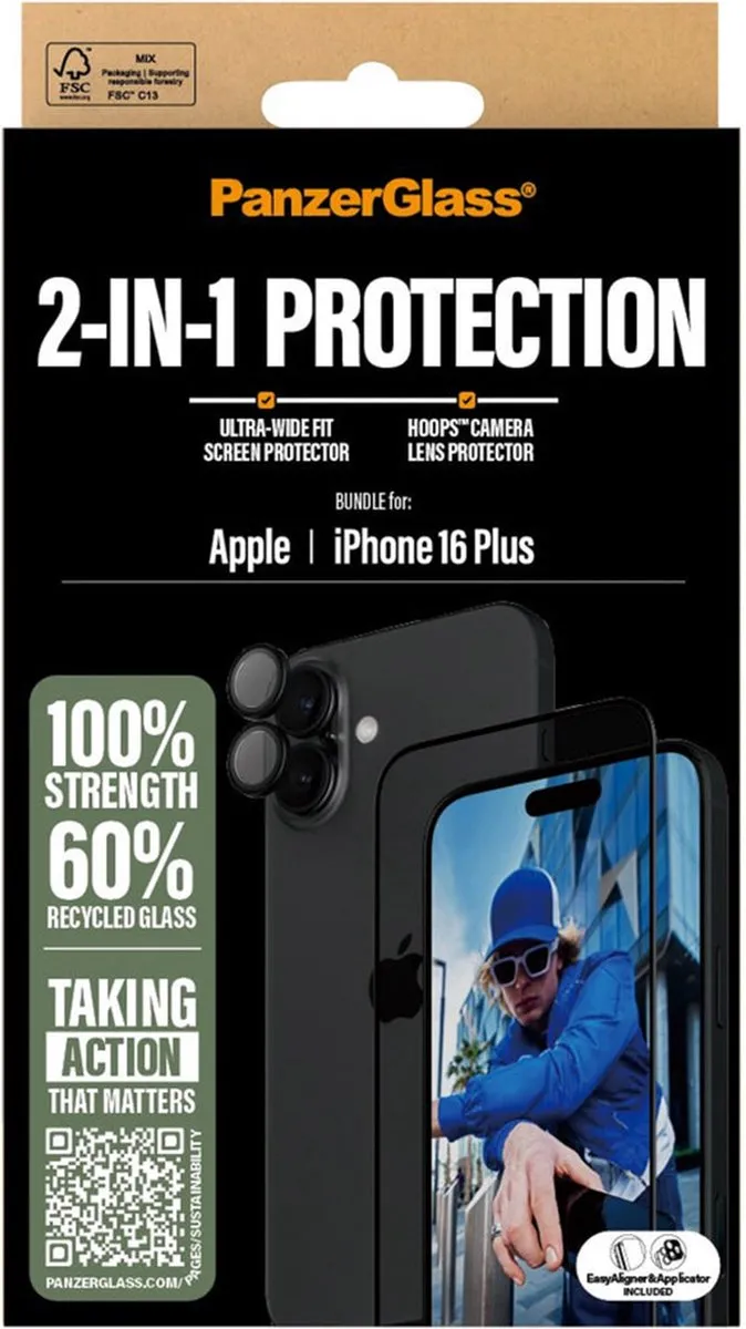 PanzerGlass iPhone 16 Plus 2-in-1 Screenprotector - 2 Stuks