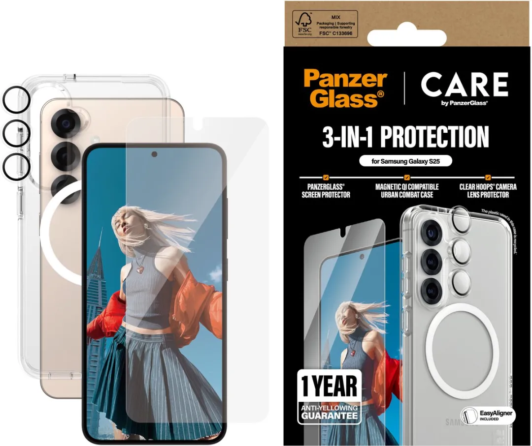 PanzerGlass Beschermset 3-in-1 Hoesje voor Samsung Galaxy S25 - Zwart