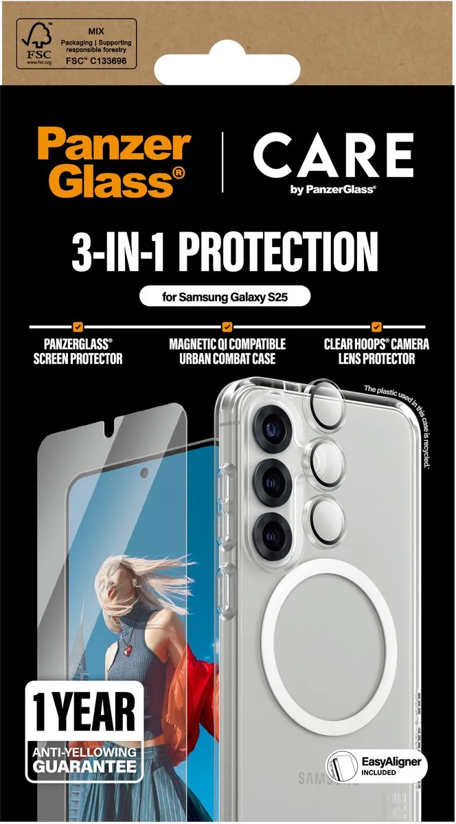 PanzerGlass Beschermset 3-in-1 Hoesje voor Samsung Galaxy S25 - Zwart