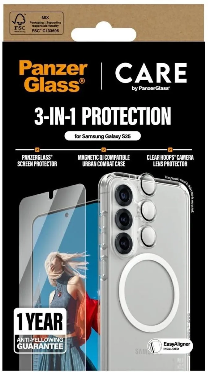 PanzerGlass Beschermset 3-in-1 Hoesje voor Samsung Galaxy S25 - Zwart