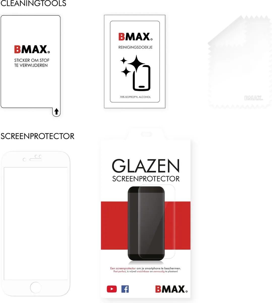 BMAX Glazen Screenprotector iPhone 6/6S/7/8 Plus - Wit