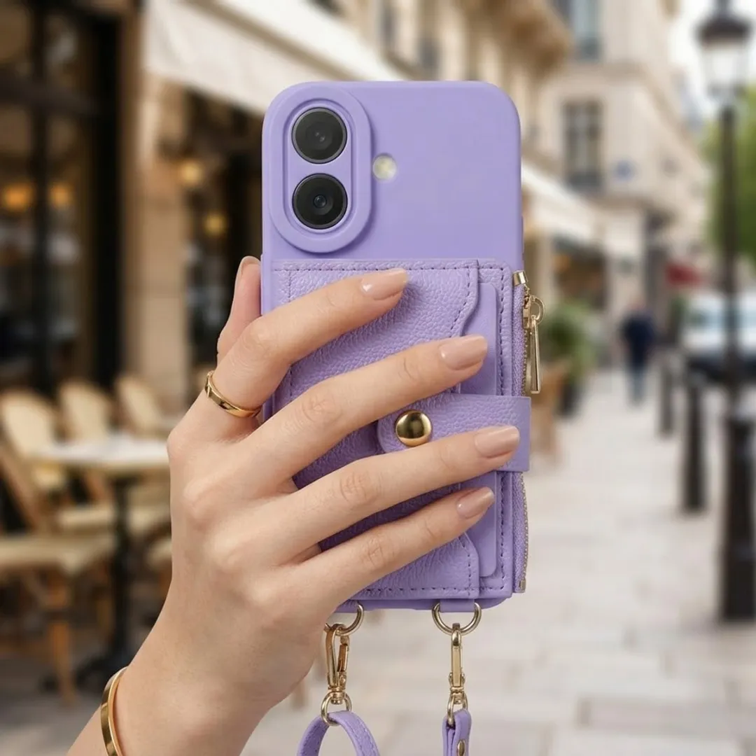 NUVEX iPhone 17 Paars Hoesje met Portemonnee - Kunstleer