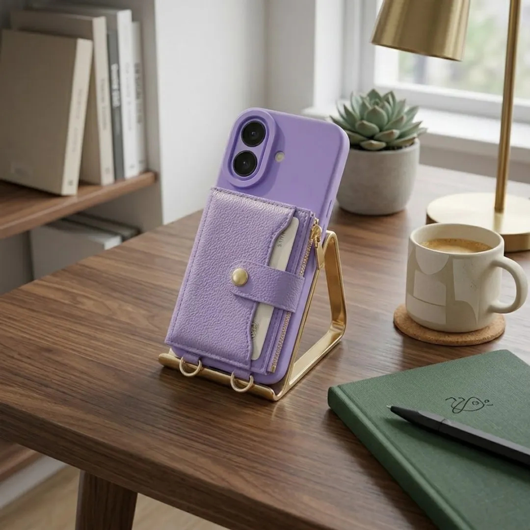 NUVEX iPhone 17 Paars Hoesje met Portemonnee - Kunstleer