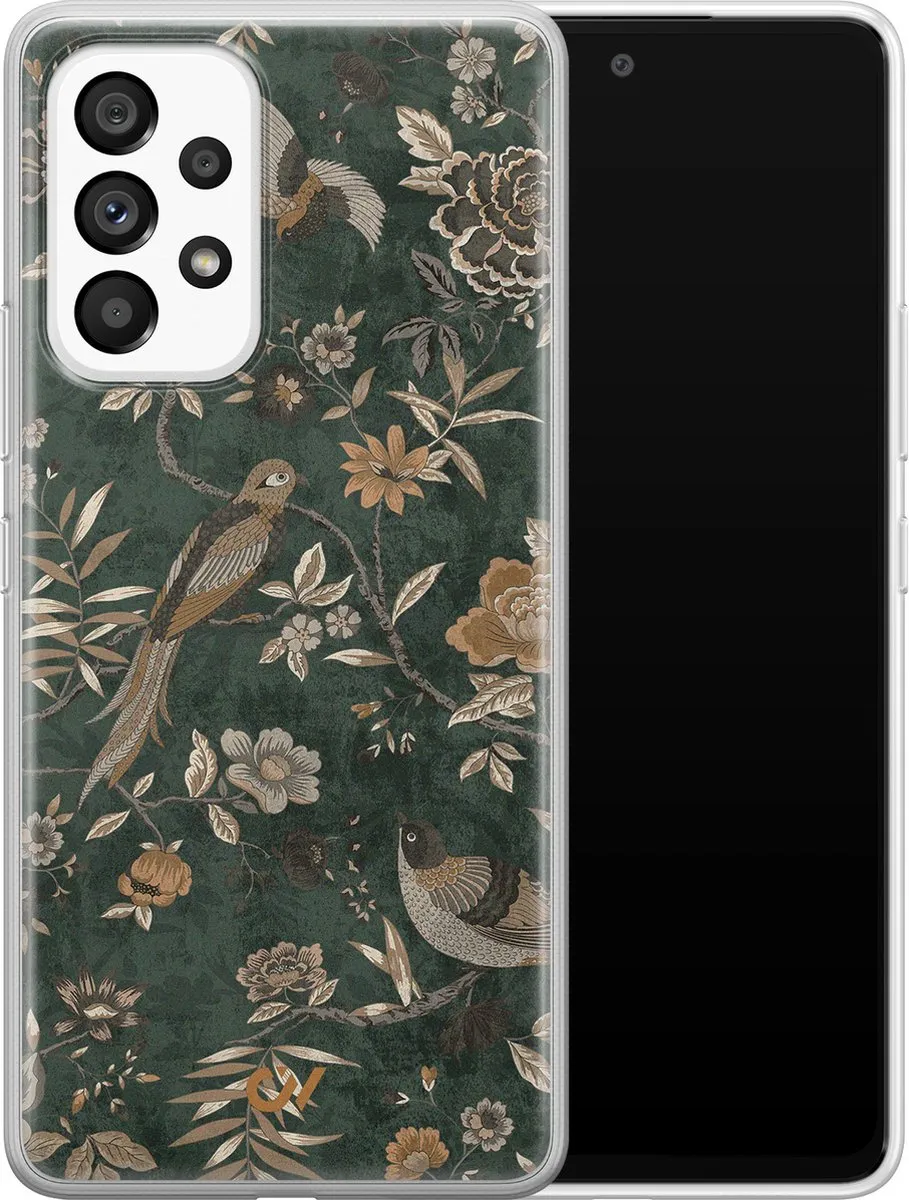 Casevibes Samsung Galaxy A53 Hoesje - Groen - Khaki Golden Flowers
