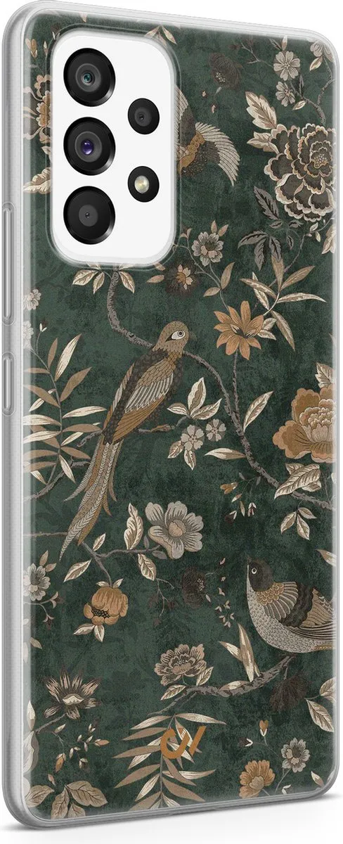 Casevibes Samsung Galaxy A53 Hoesje - Groen - Khaki Golden Flowers