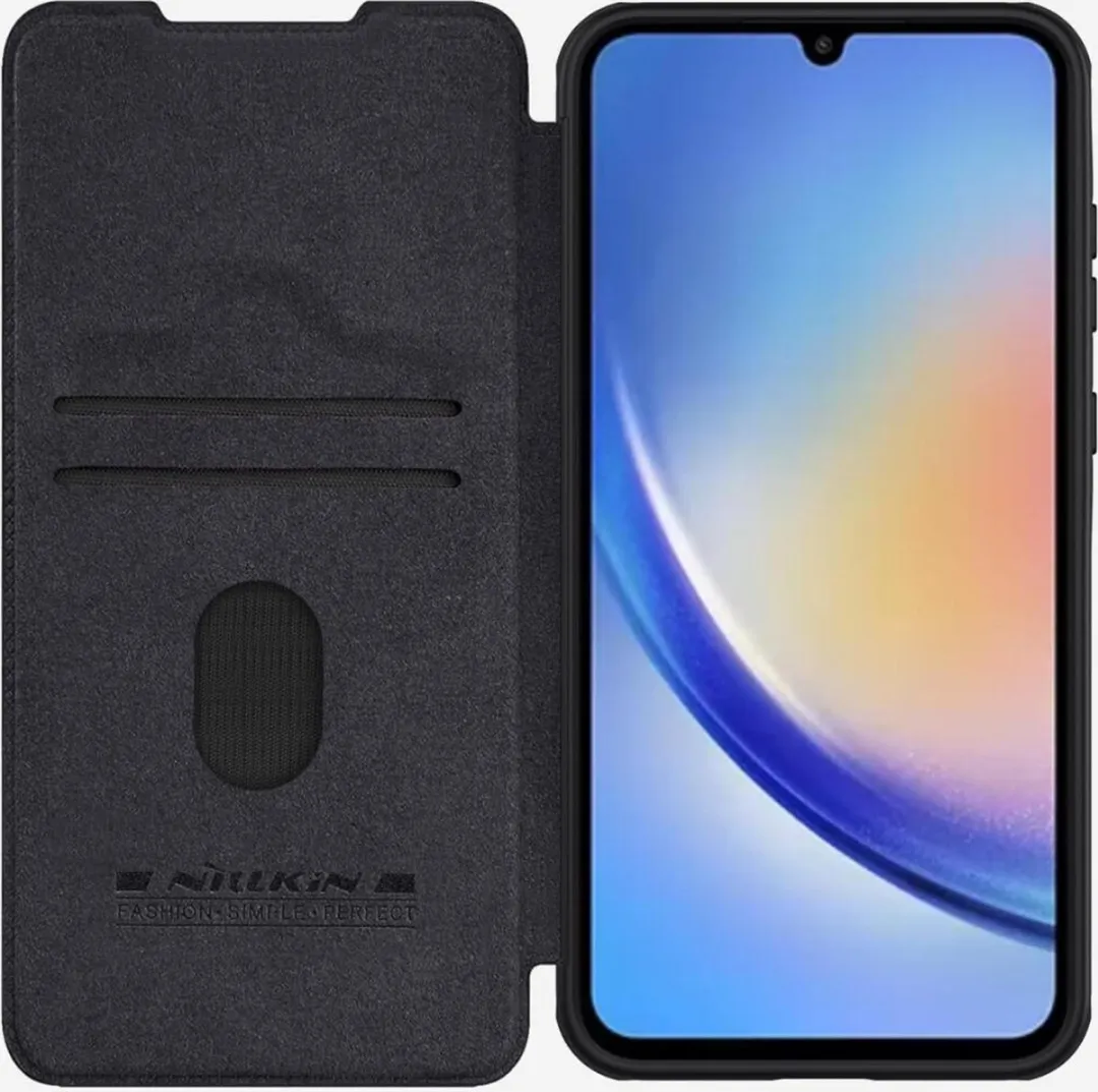 Nillkin Qin Leather Book Case Hoesje - Samsung Galaxy A35 - 2 Pasjes - Zwart