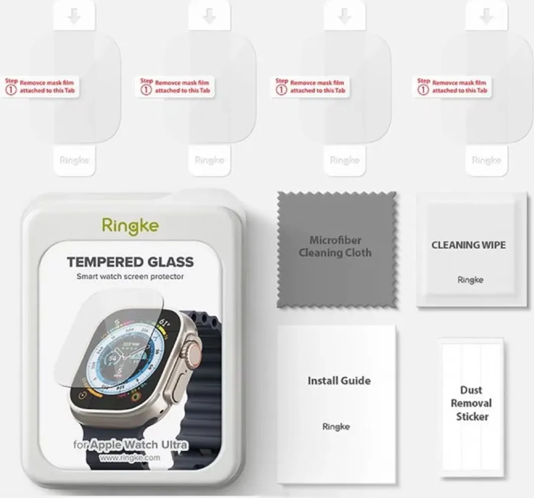 Ringke Tempered Glass Screenprotector Apple Watch Ultra 2 49mm - 4 Stuks - afbeelding 6 van 6