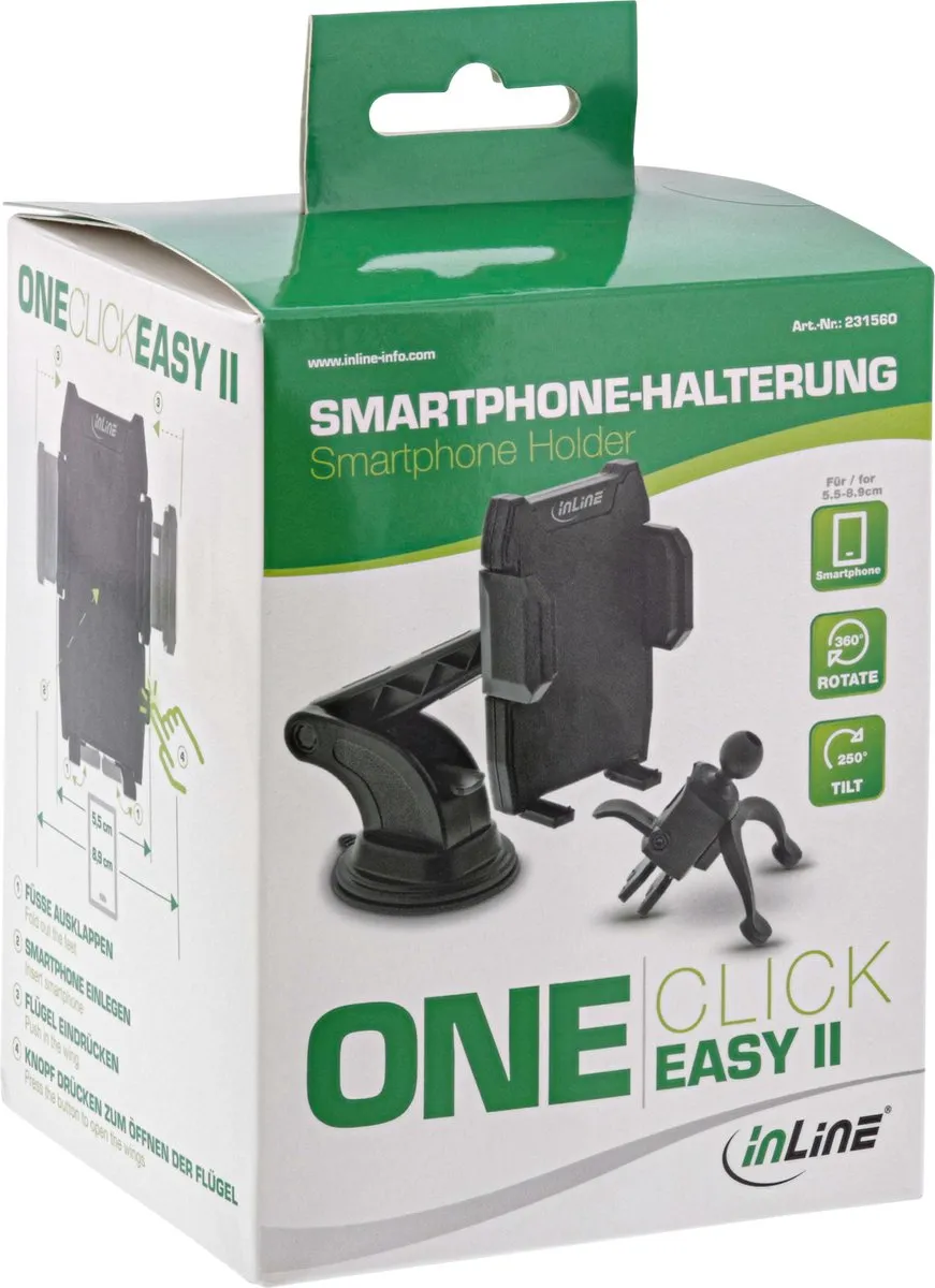 InLine 23156O Autohouder Smartphone - Raam/Luchtrooster - Zwart - afbeelding 6 van 6