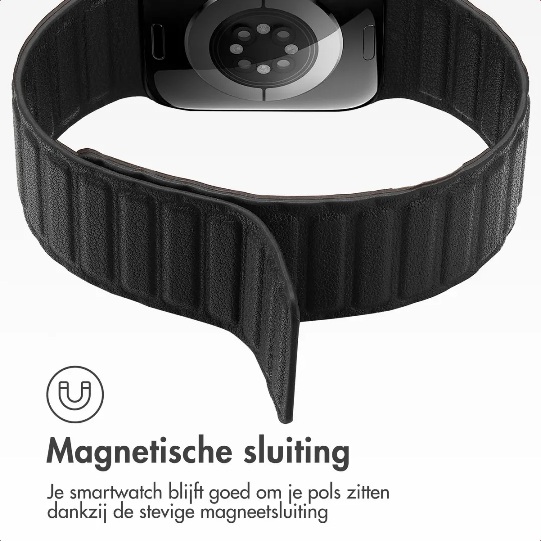 Accezz Magnetisch Lederen Bandje Apple Watch - 44/45/46/49mm - Zwart