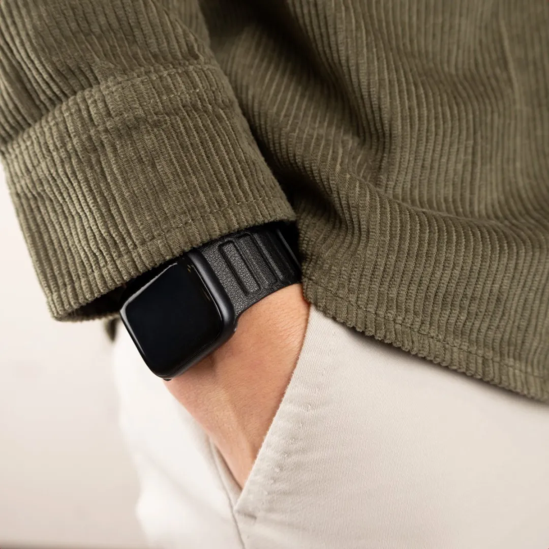 Accezz Magnetisch Lederen Bandje Apple Watch - 44/45/46/49mm - Zwart