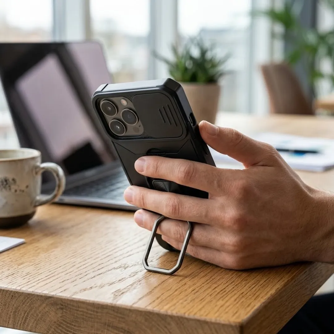 NUVEX iPhone 16 Pro Max Hoesje - Zwart - Schokbestendig met metalen standaard