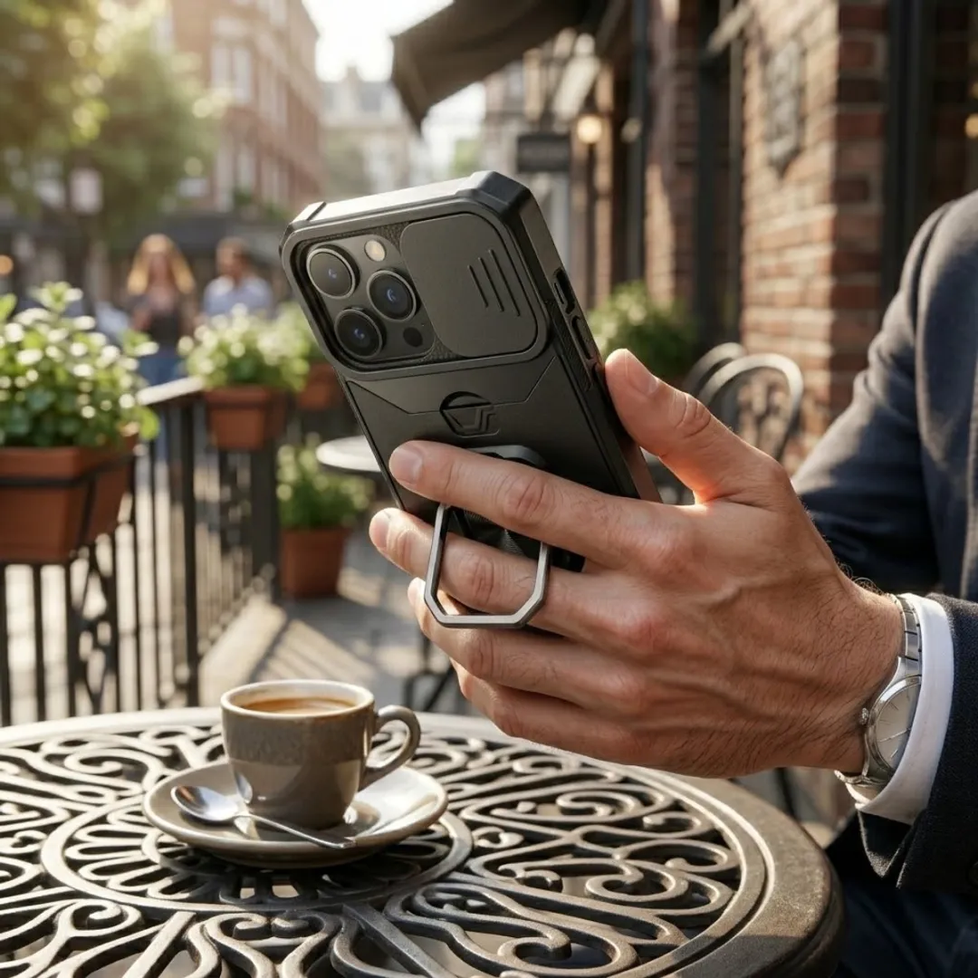 NUVEX iPhone 16 Pro Max Hoesje - Zwart - Schokbestendig met metalen standaard