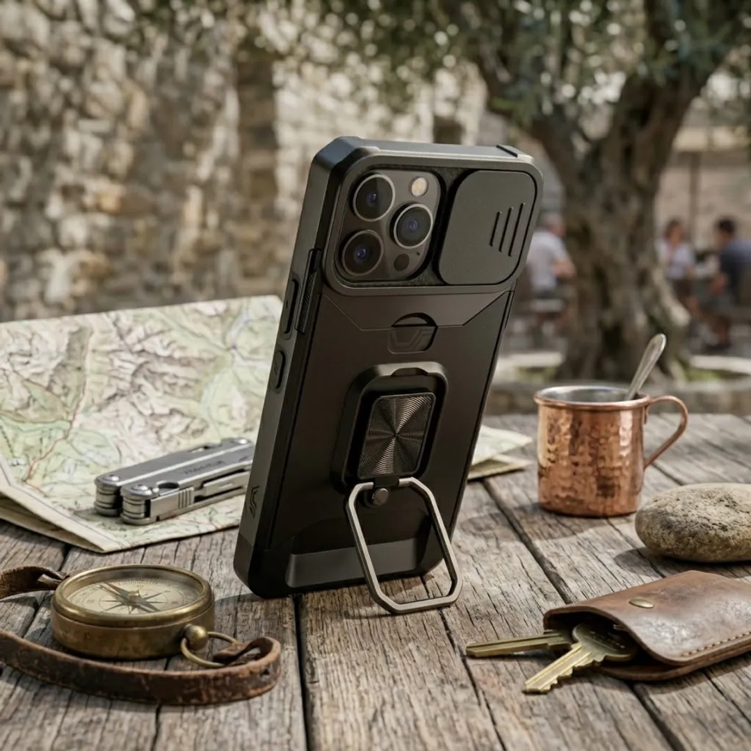 NUVEX iPhone 16 Pro Max Hoesje - Zwart - Schokbestendig met metalen standaard