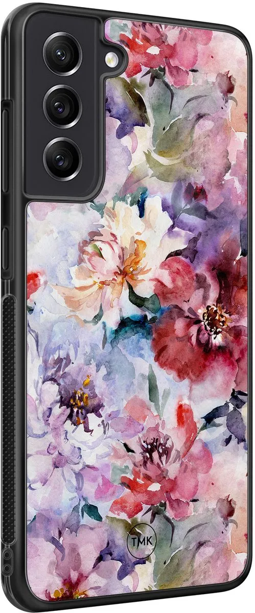 Casevibes Hoesje Samsung Galaxy S21 FE - Paars Bloemen Acryl