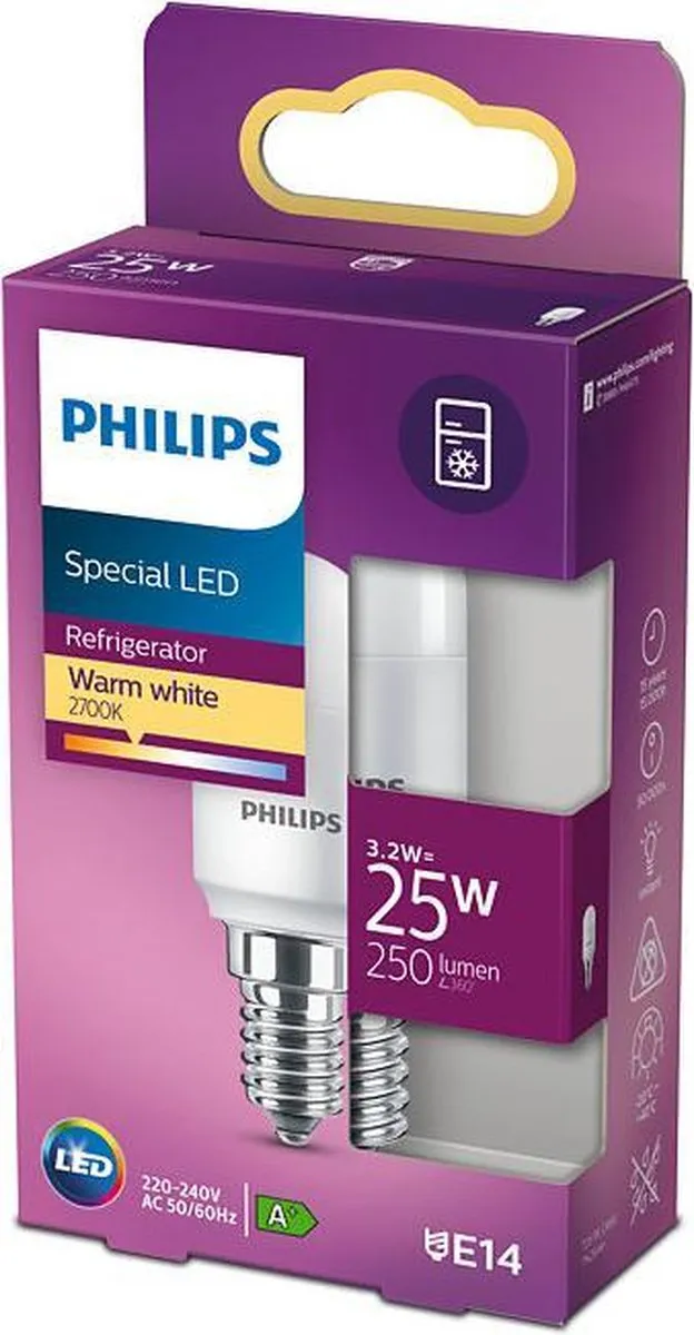 Philips LED Koelkastlamp E14 3.2W 250lm - 4 Stuks