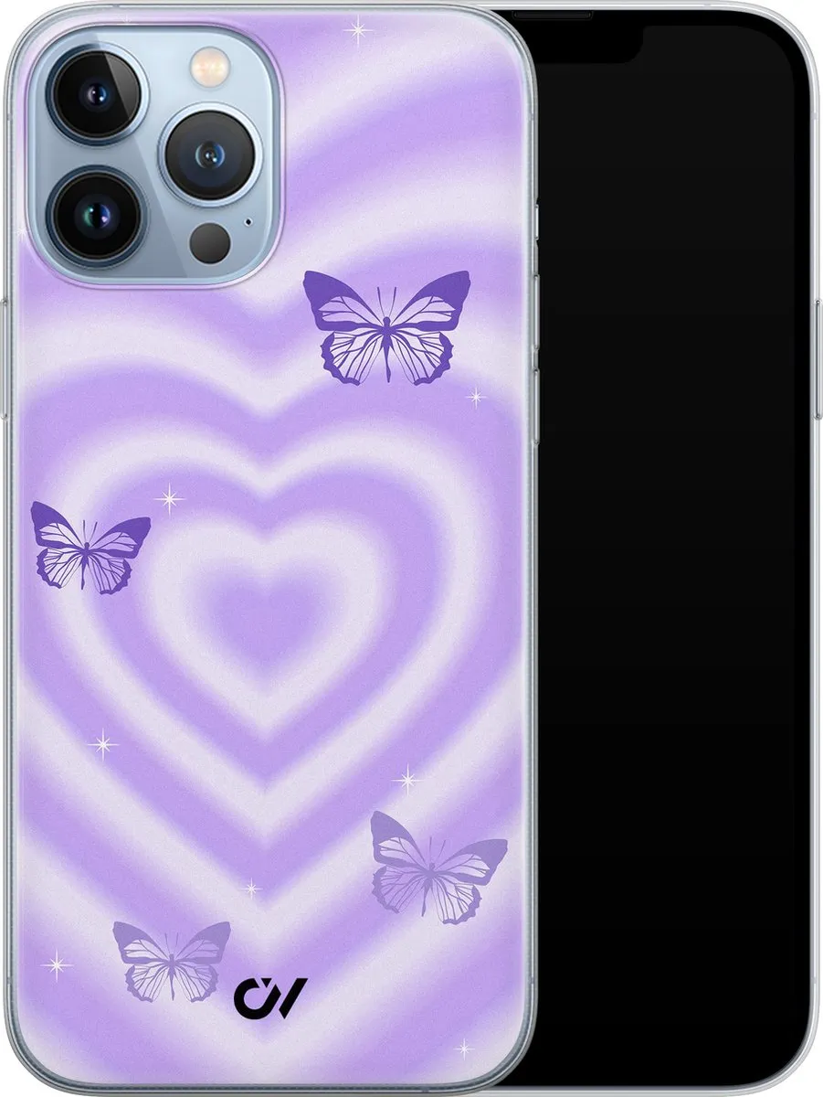 Casevibes Hoesje iPhone 13 Pro Max - Paars - Retro Hart Vlinder